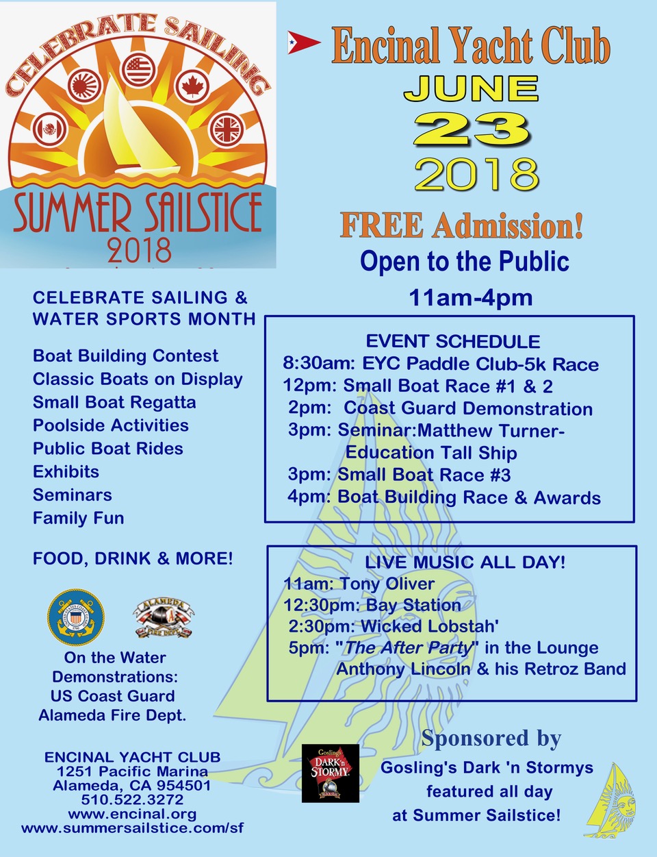 Encinal Yacht Club Summer Sailstice Schedule