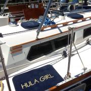 Look at S/V Hula Girl's Personalized Boarding Mat from Cape Hatteras Marine!